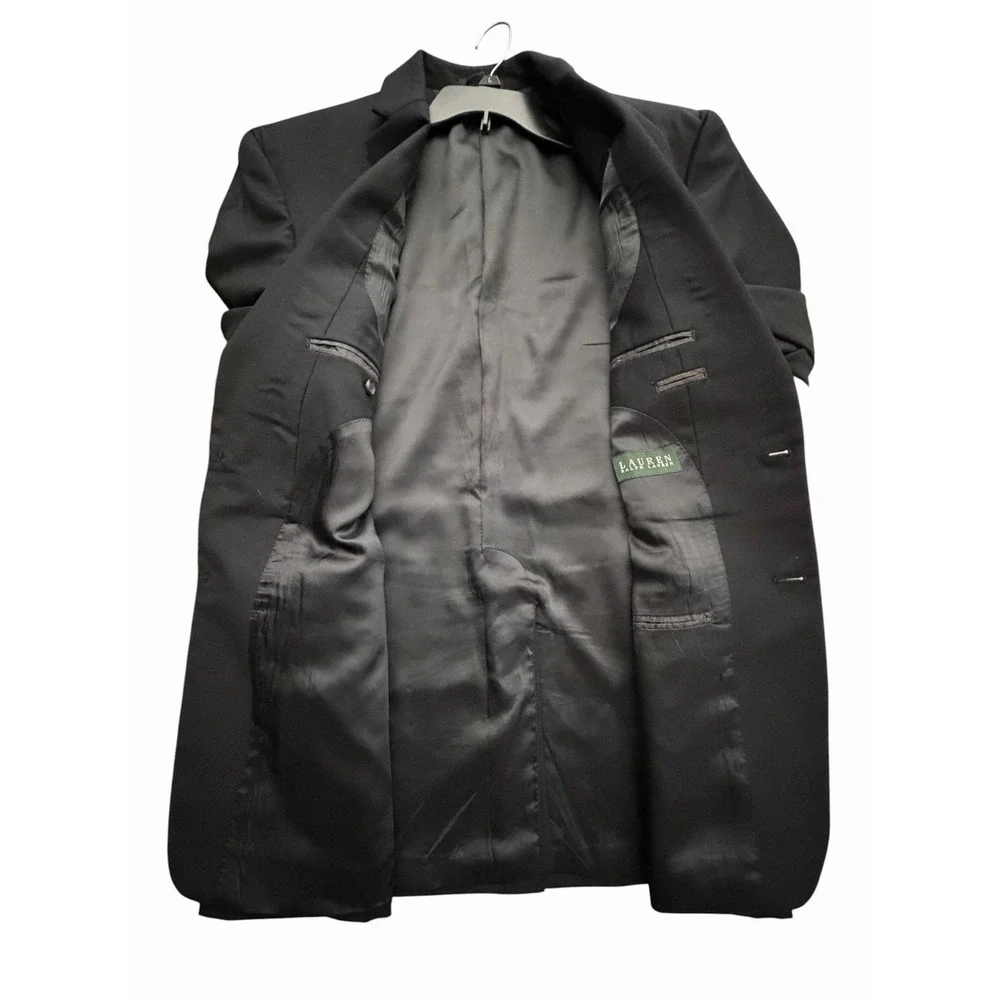 Lauren Ralph Lauren Size 46L Black 100% Wool Button Blazer Coat Mens #CCC11-1